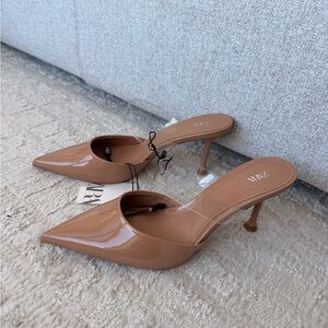 Zara Women's Brown Patent Heeled Mules